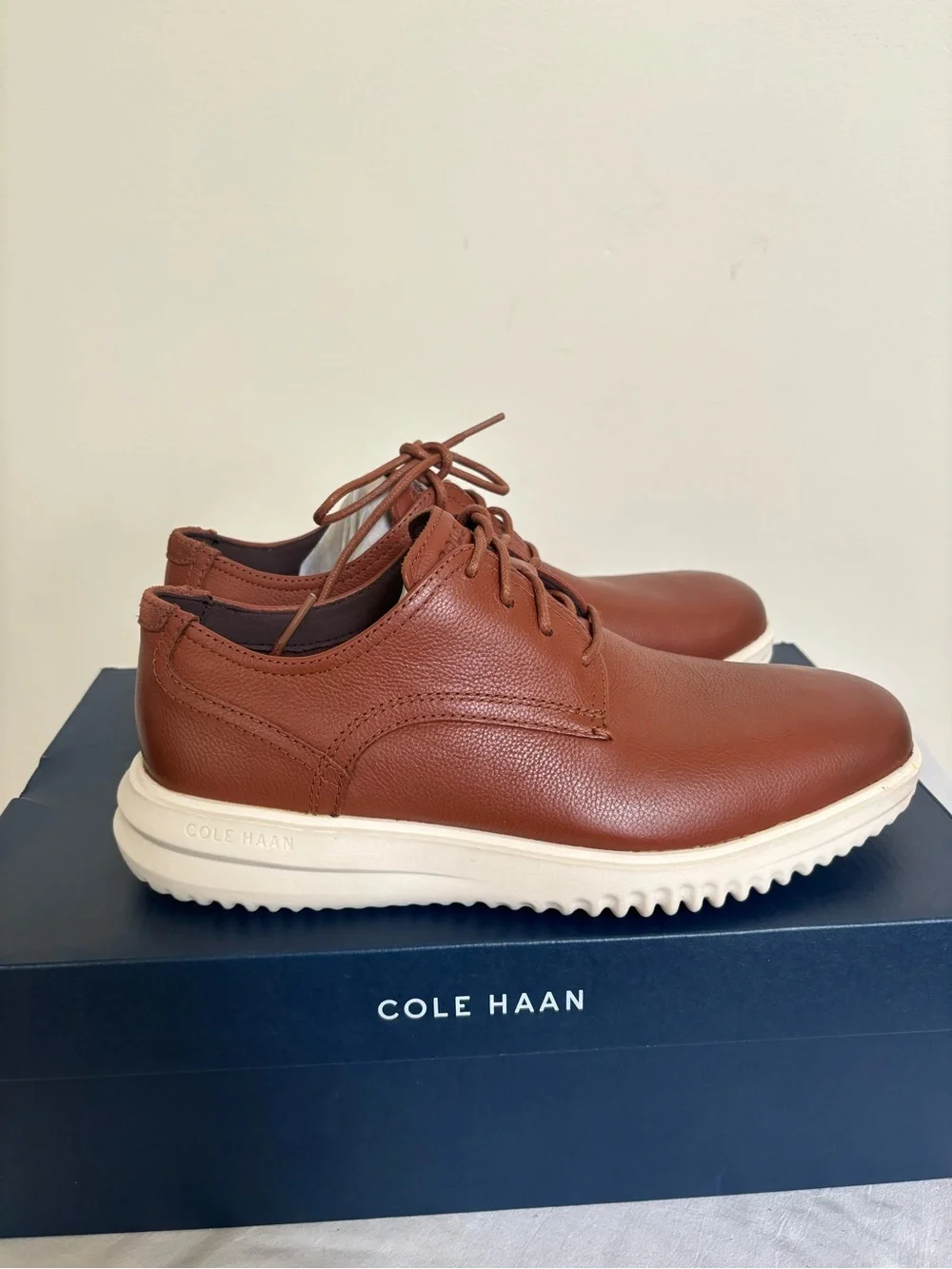 Cole Haan Grand Plain Toe Oxford Size 8 M Mens British Tan Tumbled Leather NEW